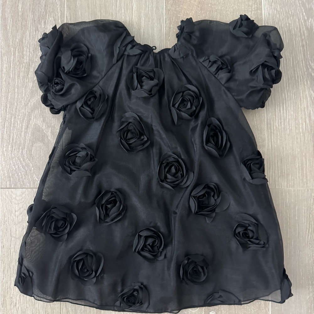 Zara Toddler Black Floral Puff Sleeve Dress